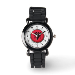 Albanienflagge: Silberner Glitzer-Strap Watch Armbanduhr