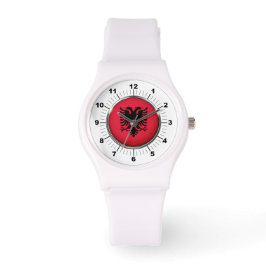 Albanienflagge Sporty White Silicon Watch Armbanduhr