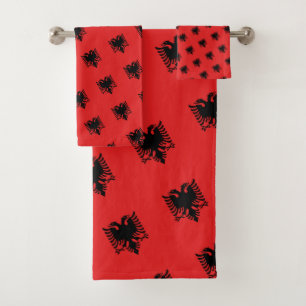 Albanienflagge und Albanien - Reisen, Urlaub/Sport Badhandtuch Set