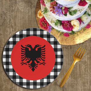 Albanienschild, Büffel kariert und albanische Flag Pappteller