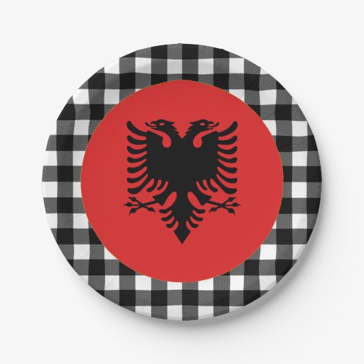 Albanienschild, Büffel kariert und albanische Flag Pappteller (Vorderseite)