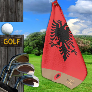 Albanische Flagge & Albanien, mit Monogramm / Golf Golfhandtuch