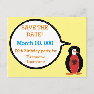 Albanische Flagge als Gesprächspartnerin mit Pengu Ankündigungspostkarte