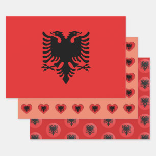 Albanische Flagge, Herz und Albanien Mode / Gesche Geschenkpapier Set
