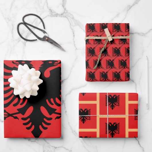 Albanische Flagge, Herz und Albanien Mode / Gesche Geschenkpapier Set (Vorderseite)