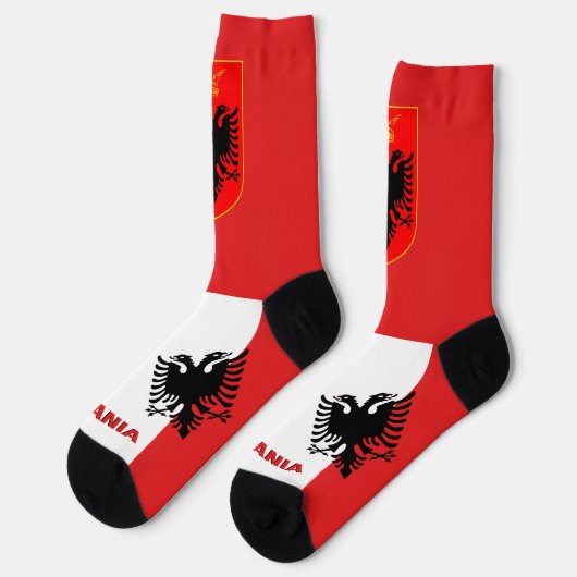 Albanische Flagge Patriotisch, Nachhaltig Albanien Socken (Linkes Detail)