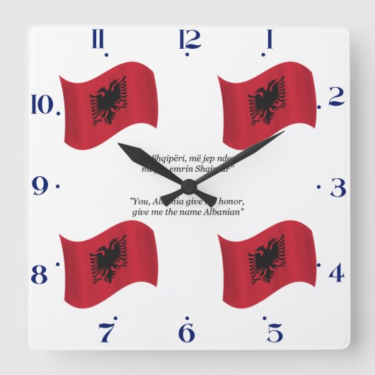 Albanische Flagge und Motto Quadratische Wanduhr (Vorderseite)