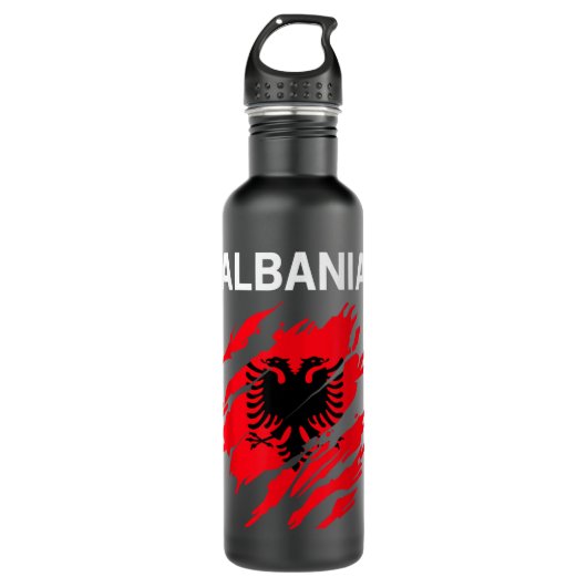Albanische Flaggenfarben Edelstahlflasche (Vorderseite)