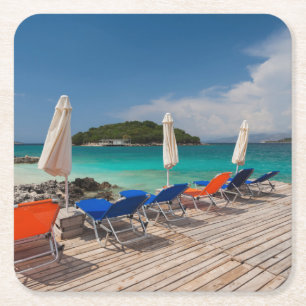 Albanische Riviera, Ksamil, Strandpromenade Rechteckiger Pappuntersetzer