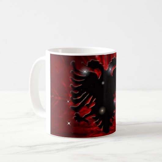 ALBANISCHE TASSEN-GLÄNZENDE FLAGGE KAFFEETASSE (Vorderseite Links)