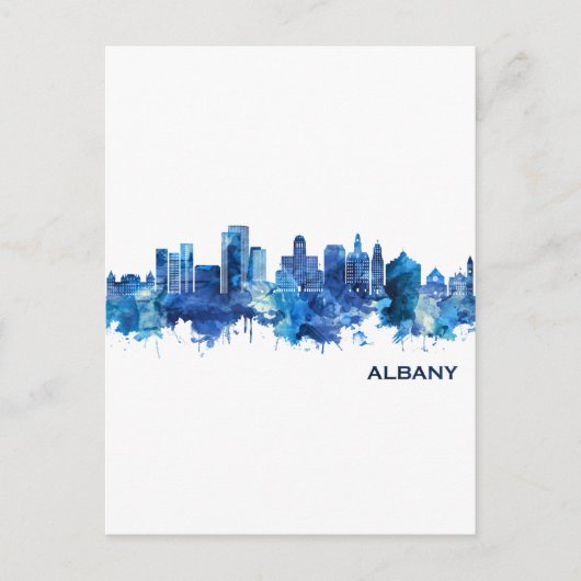 Albany New York Skyline Blue Einladungspostkarte (Vorderseite)