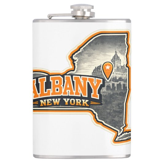 Albany New York State Outline Map Label Design Flachmann (Vorderseite)
