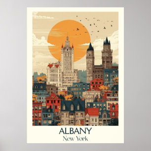 Albany New York Vintag Skyline City Travel Art Poster