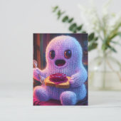 Albern Adorable Ghost frisst Toast Jam mit Gabel Postkarte (Stehend Vorderseite)