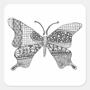 Albern Doodle Butterfly Quadratischer Aufkleber