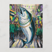 Albern Funny Happy Mardi Gras Fish Postkarte (Vorderseite)