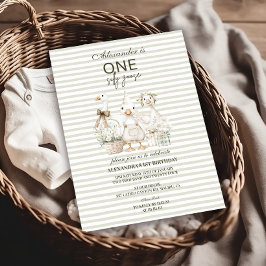 Albern Gänse 1. Geburtstag Grüne Streifen Einladung