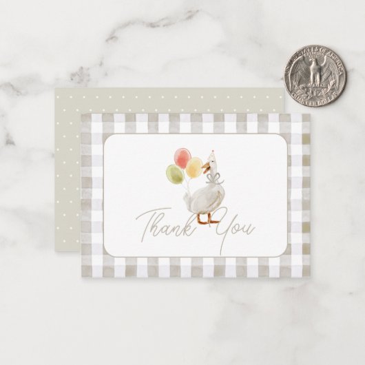 Albern Gänse Beige Gingham Baby Dusche Vielen Dank Mitteilungskarte (Vorderseite/Rückseite Beispiel)