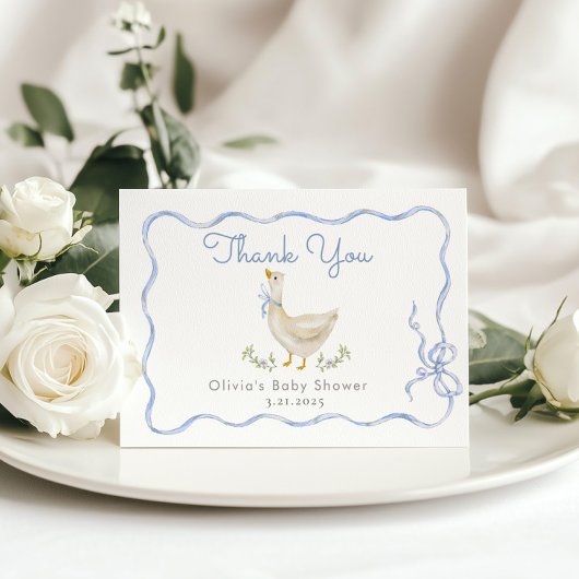 Albern Gänse Blue Bow Baby Dusche Dankeskarte