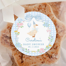 Albern Gänse Blue Bow Floral Baby Duschklemme Runder Aufkleber