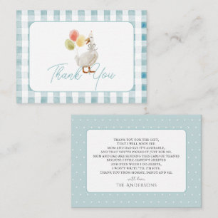 Albern Gänse Blue Gingham Baby Dusche Vielen Dank Mitteilungskarte