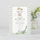 Albern Gänse Erste Geburtstagsgrüne Einladung (Stehend Vorderseite)