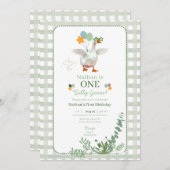 Albern Gänse Erste Geburtstagsgrüne Einladung (Vorne/Hinten)
