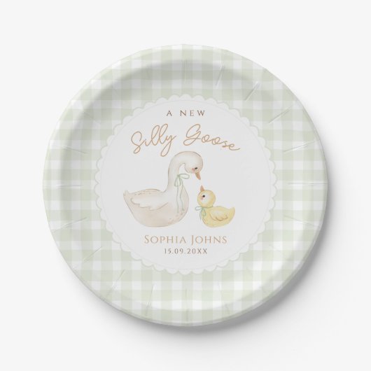 Albern Gänse Gingham Duck Babydusche Pappteller (Vorderseite)