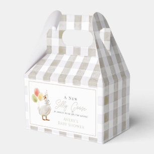 Albern Gänse Greige Gingham Baby Shower Geschenkschachtel