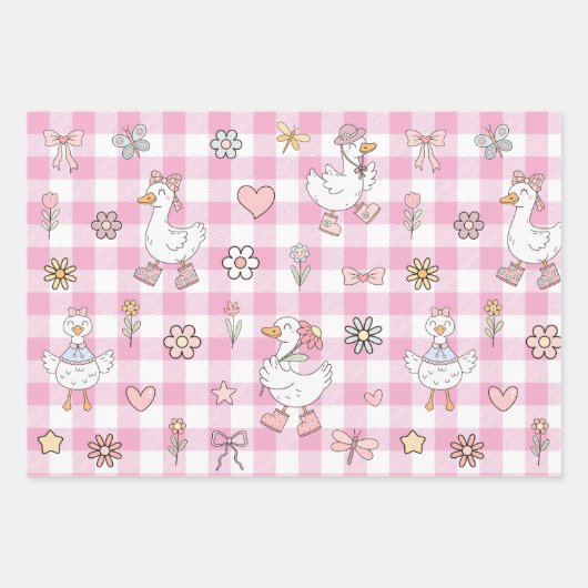 Albern Gänse Pink Gingham Birthday Geschenkpapier Set (Vorderseite)