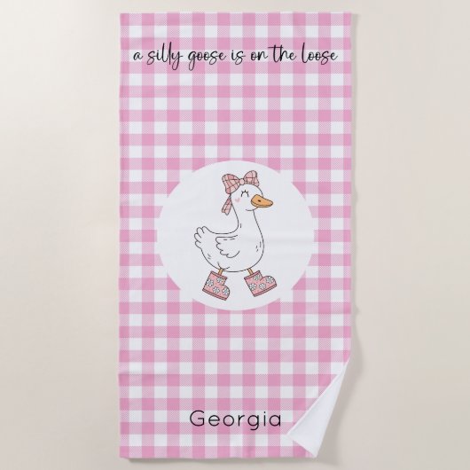 Albern Gänse Pink Gingham Strandtuch (Vorderseite)