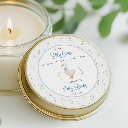 Albern Gänse Wildblume Blue Bow Baby Dusche Runder Aufkleber