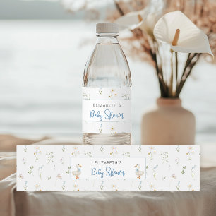 Albern Gänse Wildblume Blue Bow Baby Dusche Wasserflaschenetikett