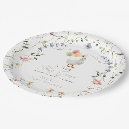 Albern Gänse-Wildblume Blumenspülung Pappteller (Schrägansicht)