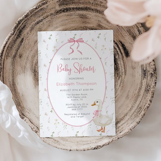 Albern Gänse Wildblume Pink Bow Baby Dusche Einladung