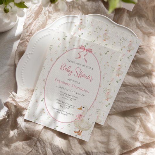 Albern Gänse Wildblume Pink Bow Baby Dusche Einladung
