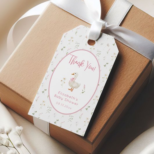 Albern Gänse Wildblume Pink Bow Baby Dusche Geschenkanhänger