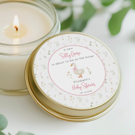 Albern Gänse Wildblume Pink Bow Baby Dusche Runder Aufkleber