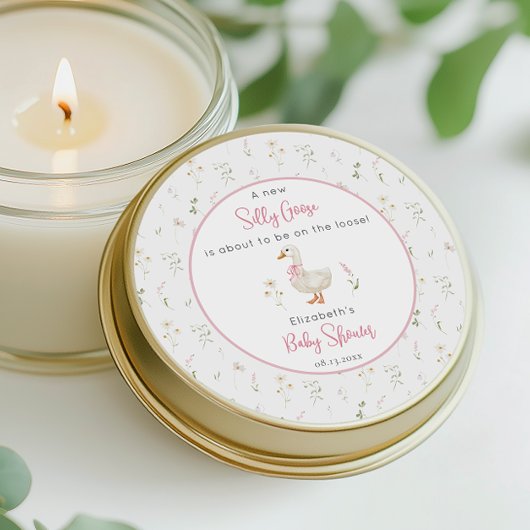 Albern Gänse Wildblume Pink Bow Baby Dusche Runder Aufkleber