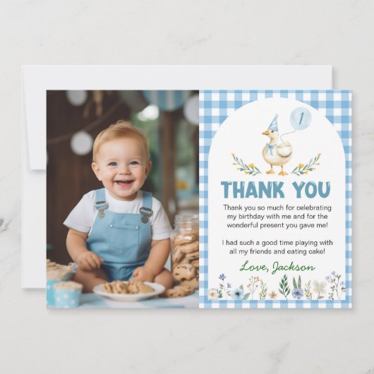 Albern Gänseblauer Ballon Geburtstag Foto Dankeskarte (Vorderseite)