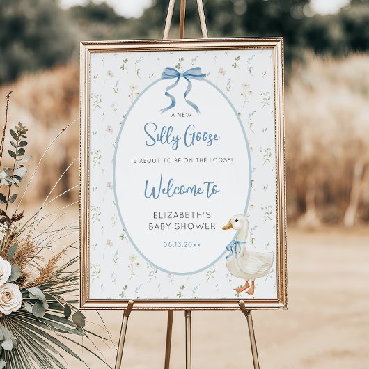 Albern Gänseblauer Bow Blumenblütendusche Begrüßun Poster