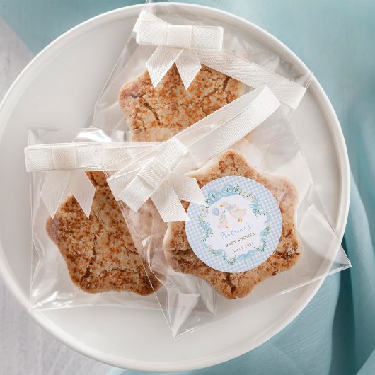 Albern Gänseblauer Bow Blumenjungen Babydusche Runder Aufkleber