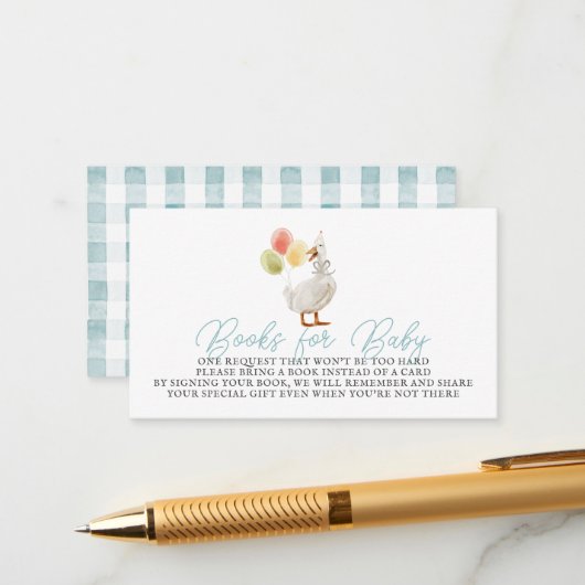 Albern Gänseblauer Gingham Bücher für Baby Begleitkarte (Vorderseite/Rückseite Beispiel)