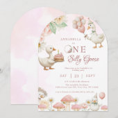 Albern Gänseblütengarten Pilz 1. Geburtstag Einladung (Vorne/Hinten)