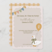 Albern Gänsegelbe Balloon Garland 1. Geburtstag Einladung (Vorne/Hinten)