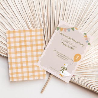 Albern Gänsegelbe Balloon Garland 1. Geburtstag Einladung