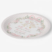 Albern Gänsepink Bow Gingham Girl Baby Dusche Pappteller (Schrägansicht)