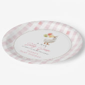 Albern Gänsepink Gingham Baby Dusche Pappteller (Schrägansicht)