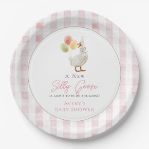 Albern Gänsepink Gingham Baby Dusche Pappteller