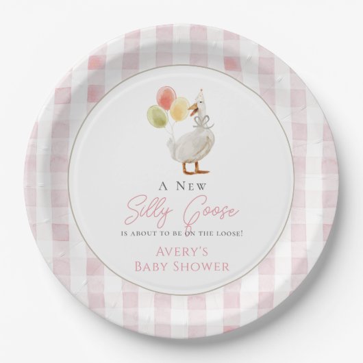 Albern Gänsepink Gingham Baby Dusche Pappteller (Vorderseite)